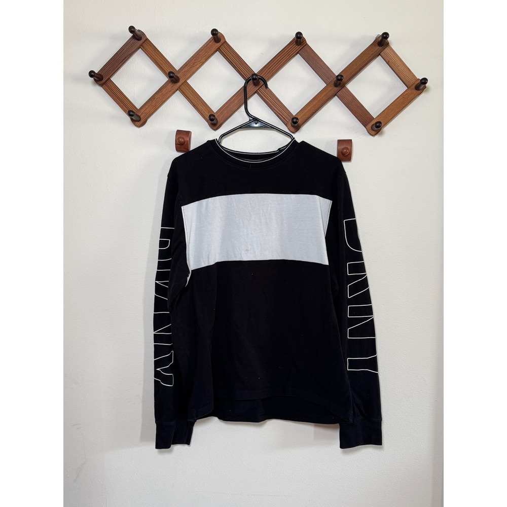 DKNY Mens‎ Long Sleeve Colorblock Logo T-Shirt Black White Large Streetwear Tee